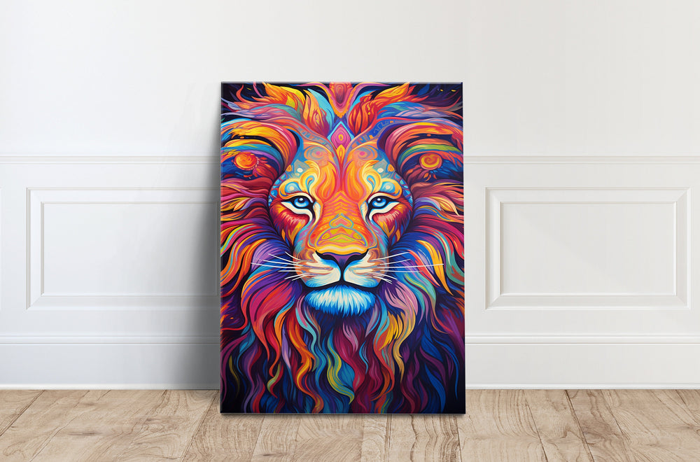 Colorful Lion Canvas Wall Art, Animal Poster