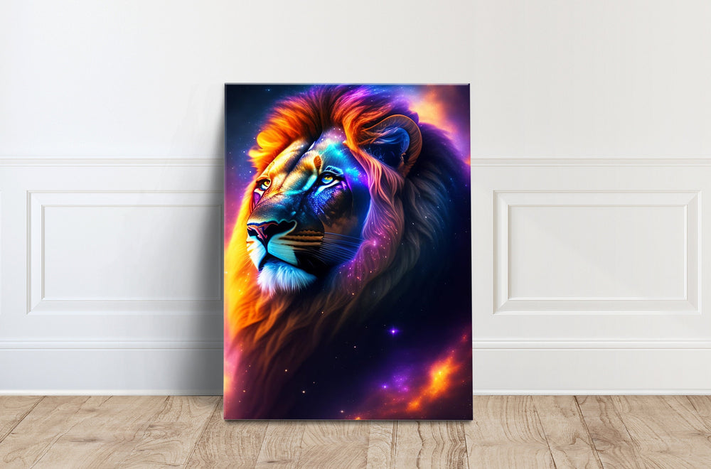Colorful Lion Canvas Print, Modern Animal Wall Art