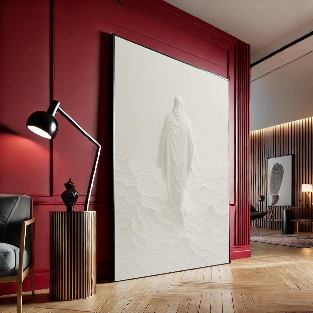 Minimalist Jesus Walking on Water Canvas Print, Modern Christian Wall Art