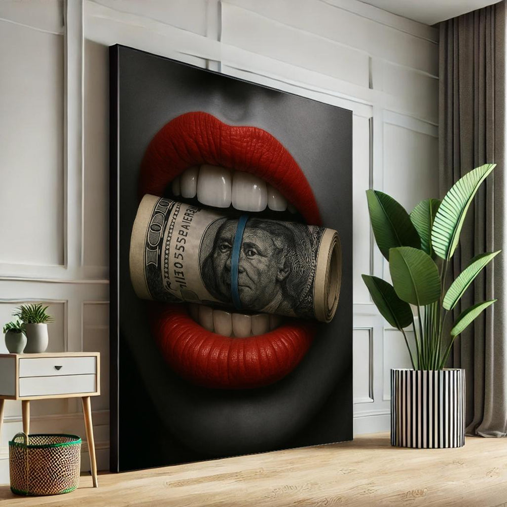 Money Lips Canvas, Pop Art Print, Bold Urban Wall Decor