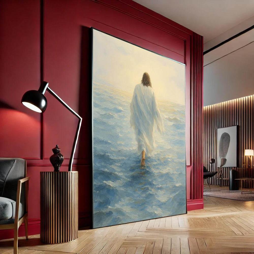 Jesus Walking on Water Canvas, Religious Home Decor, Ready to Hang