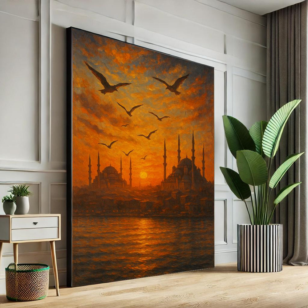 Istanbul Sunset Mosque Canvas, Islamic Wall Art Print