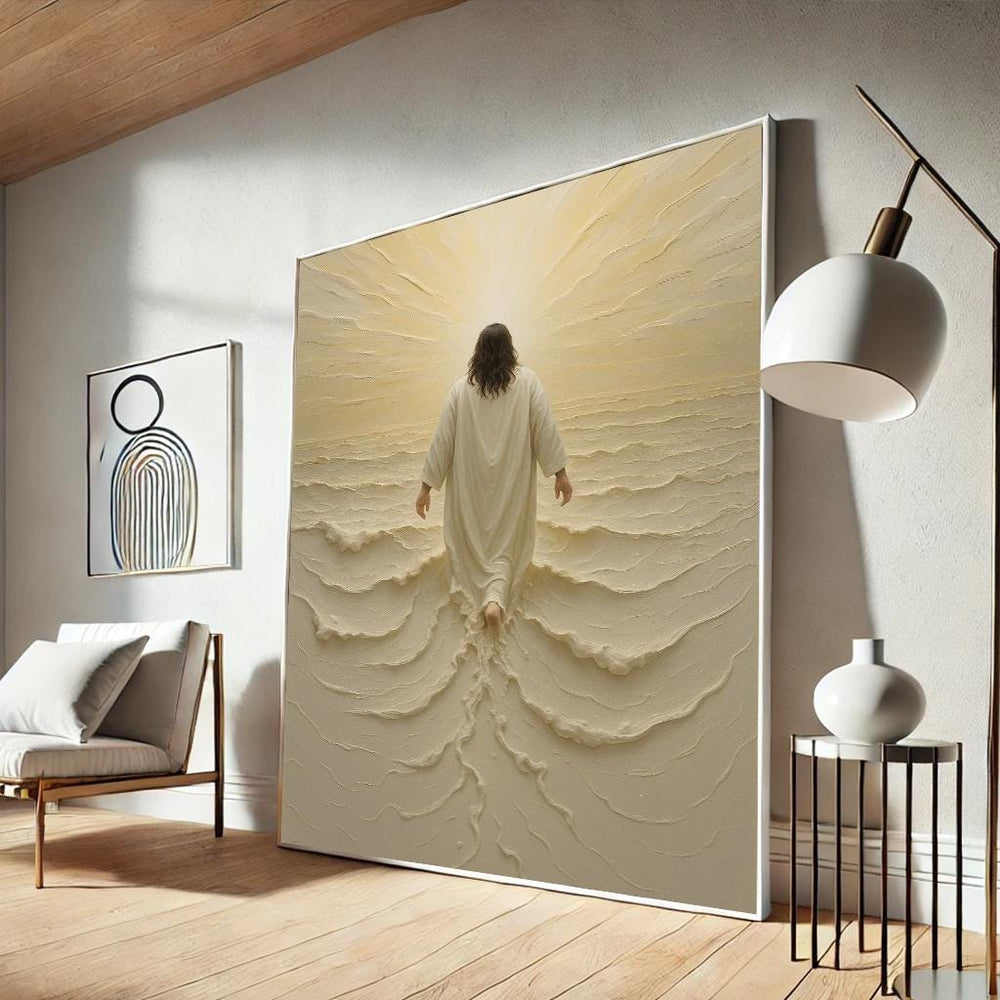 Jesus Walking on Water Canvas, 3D Textured Religious Wall Art