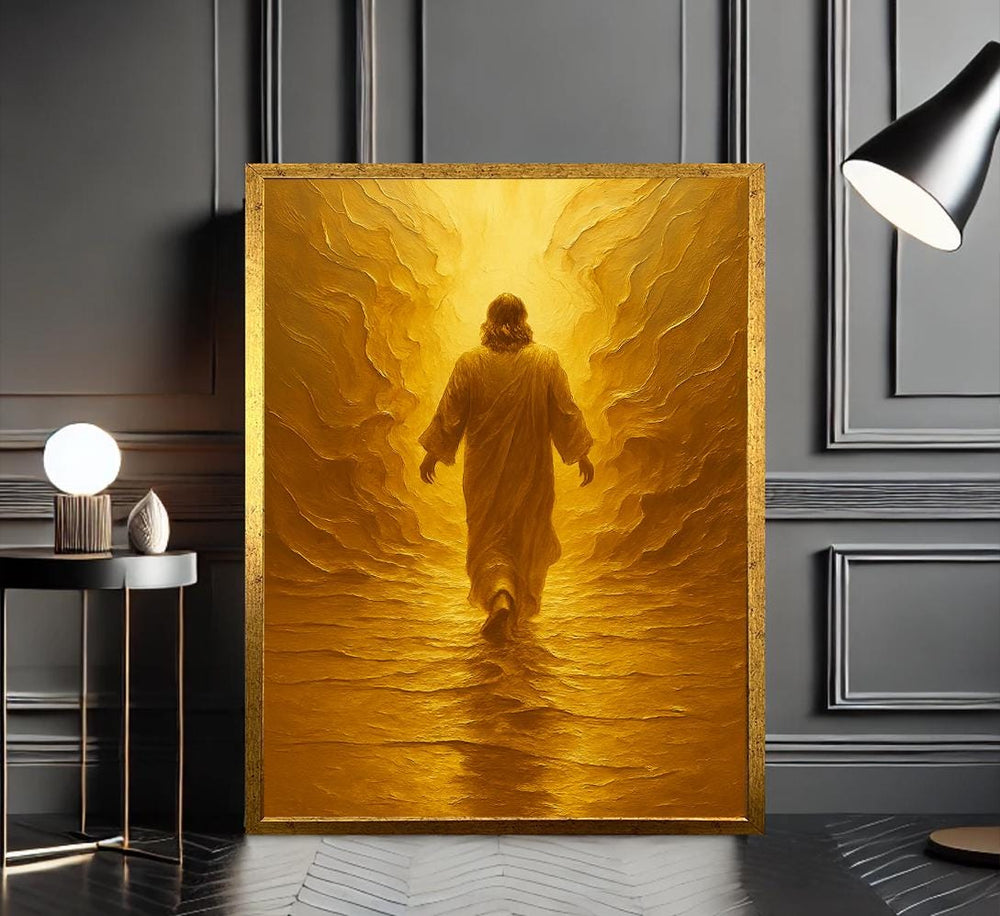 Jesus Walking in Light Canvas, Golden Christian Wall Art