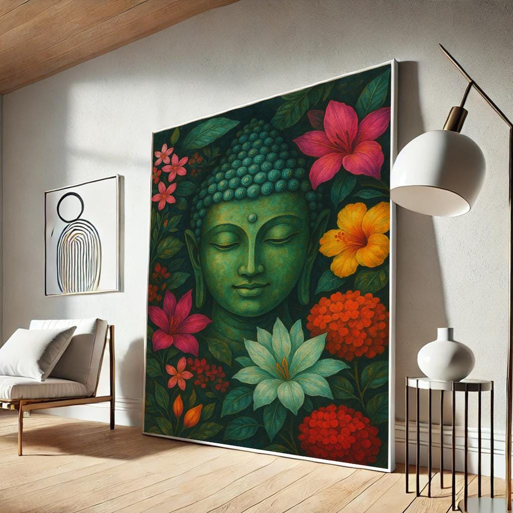 Floral Buddha Canvas Art, Zen Home Decor