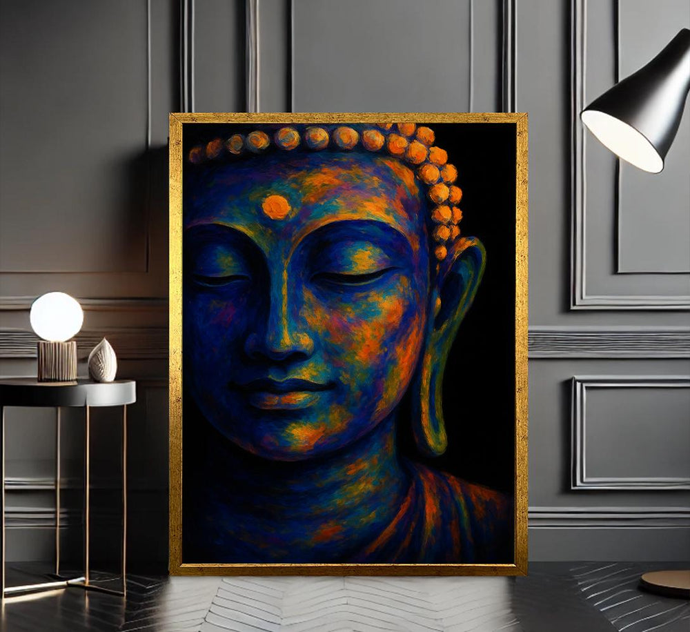 Colorful Buddha Canvas Print, Psychedelic Meditation Room Decor