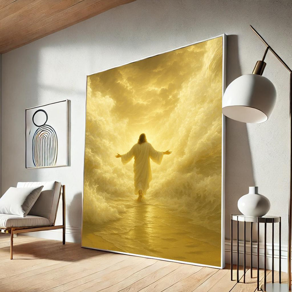 Golden Jesus Canvas Print, Christian Spiritual Home Decor