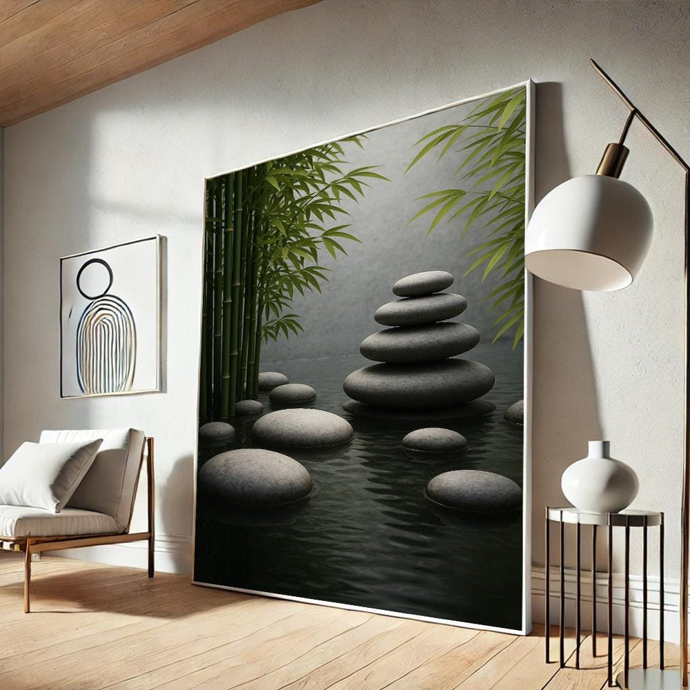 Zen Bamboo Stone Canvas Print, Tranquil Spa Decor
