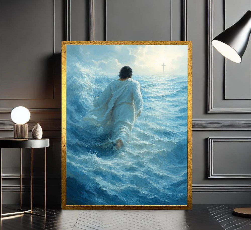 Jesus Walking on Water Canvas Art, Religious Home Decor