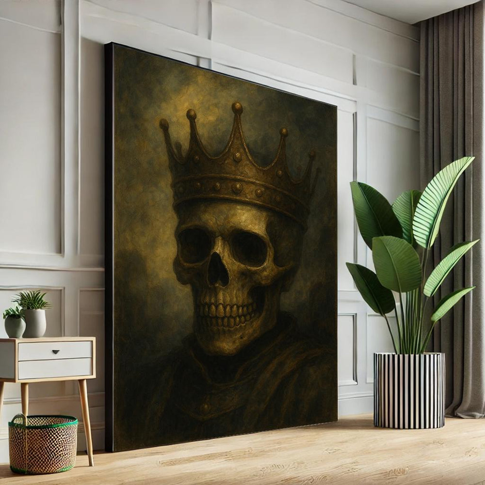 Gothic Skull King Canvas Art, Dark Fantasy Crowned Skeleton Print