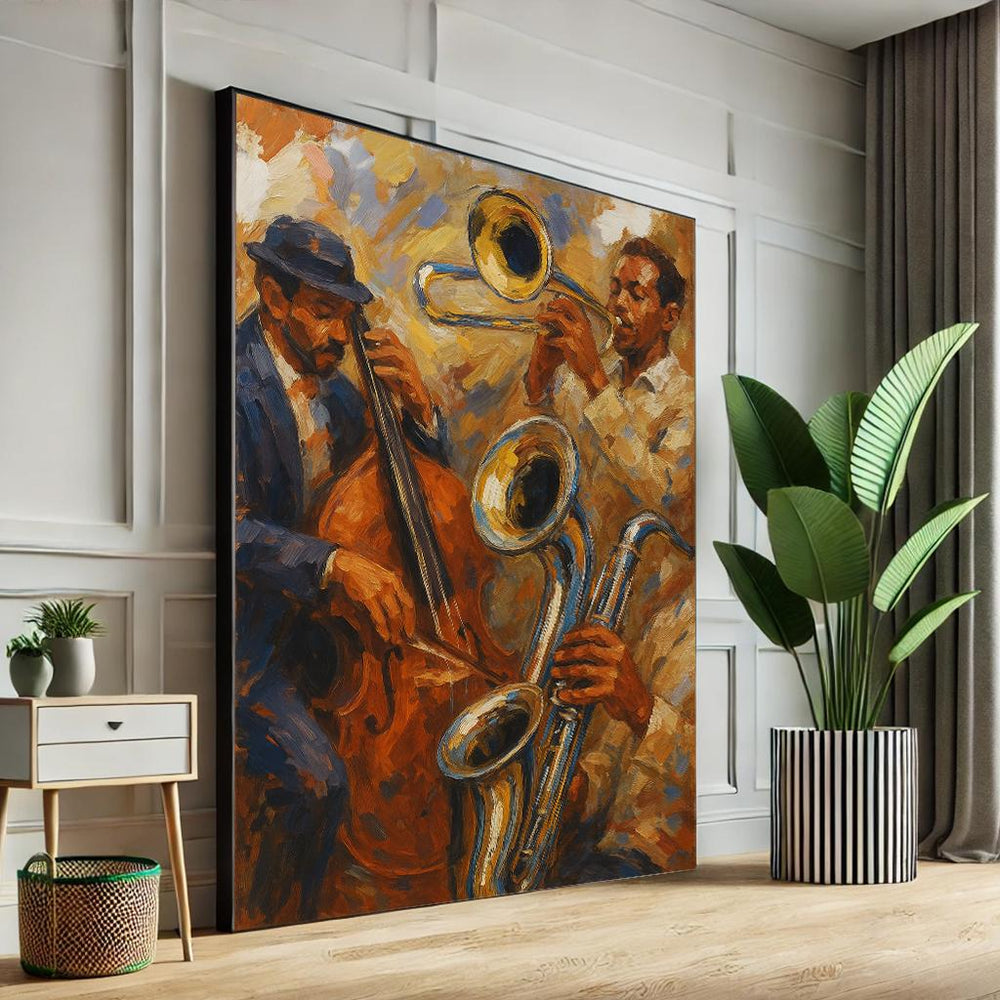 Jazz Musicians Canvas Print, Expressionist Saxophone and Bass Art