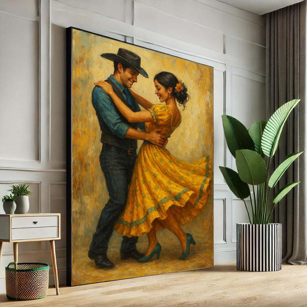 Mexican Dance Couple Canvas Print, Romantic Oil Painting Style