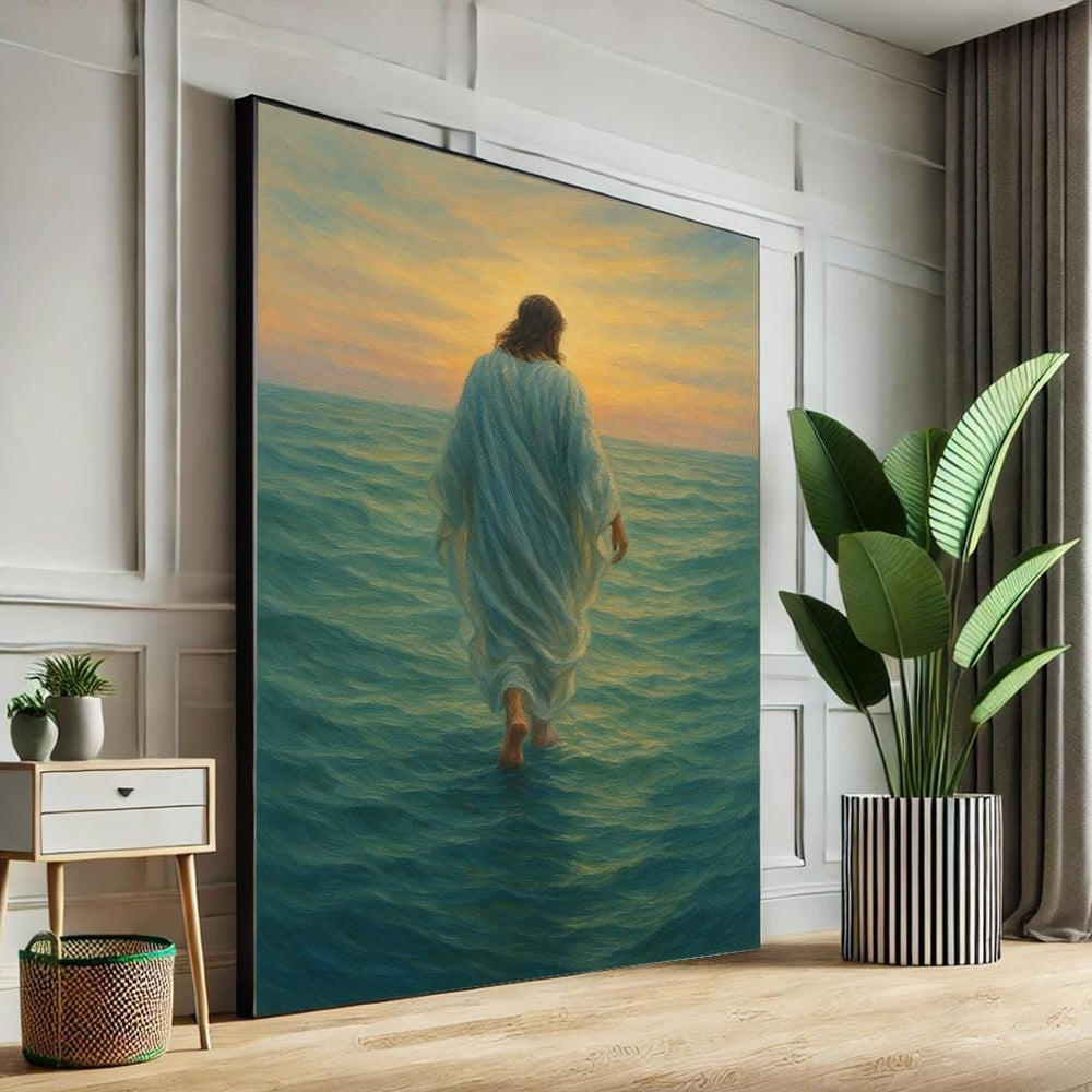 Jesus Walking on Water Canvas Art, Christian Home Decor