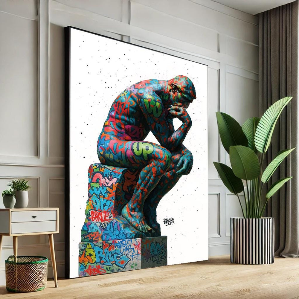 Graffiti Thinker Statue Canvas Print, Urban Street Art