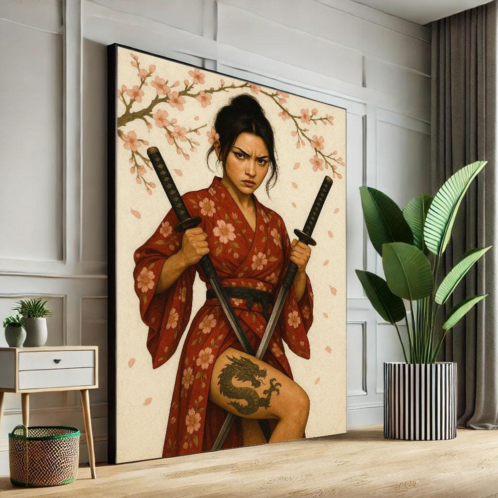 Samurai Woman Canvas Print | Japanese Cherry Blossom Wall Art
