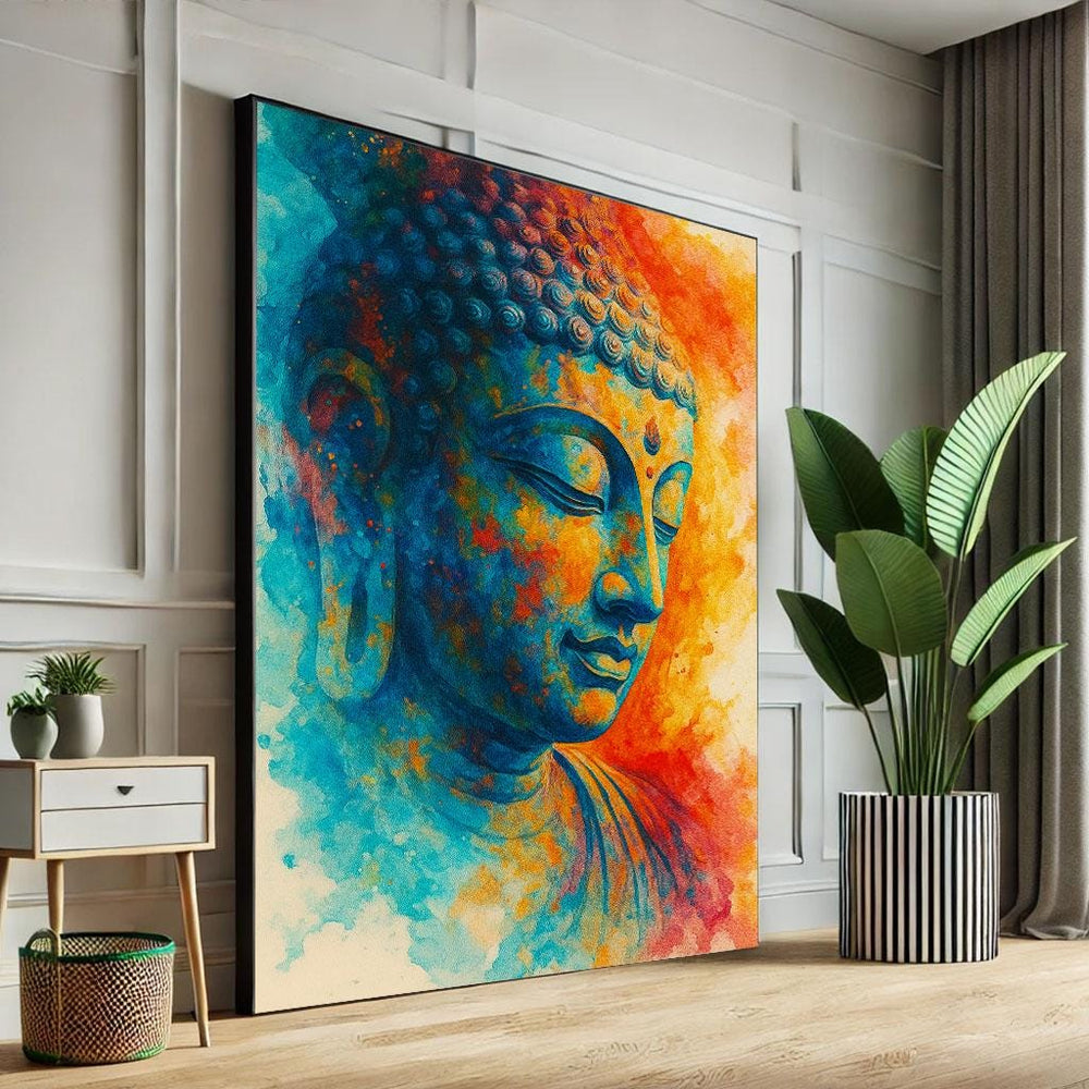 Peaceful Buddha Meditation Canvas Wall Art Print | Colorful Living Room Decor | Statement Piece