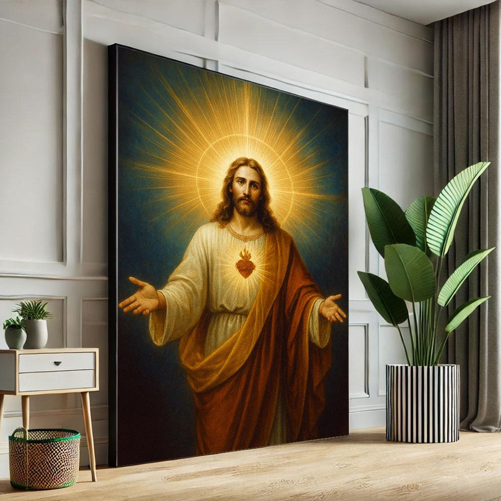 Radiant Jesus Sacred Heart Canvas Print | Spiritual Decor