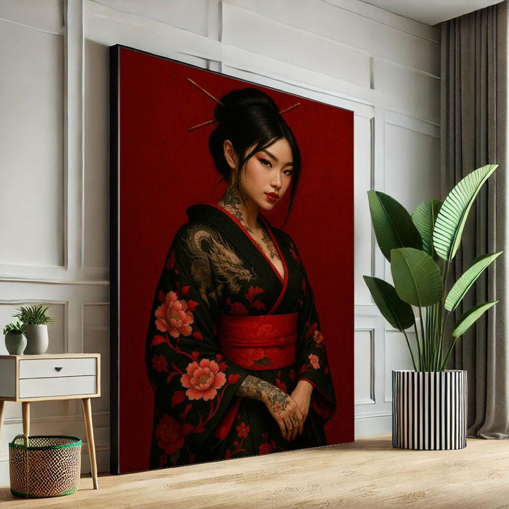 Japanese Geisha Canvas Print | Red and Black Art