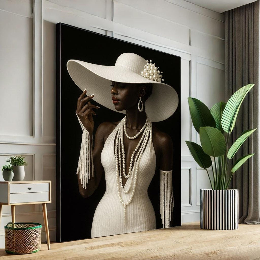 Elegant Woman in White Dress Canvas Art Print | Modern Decor