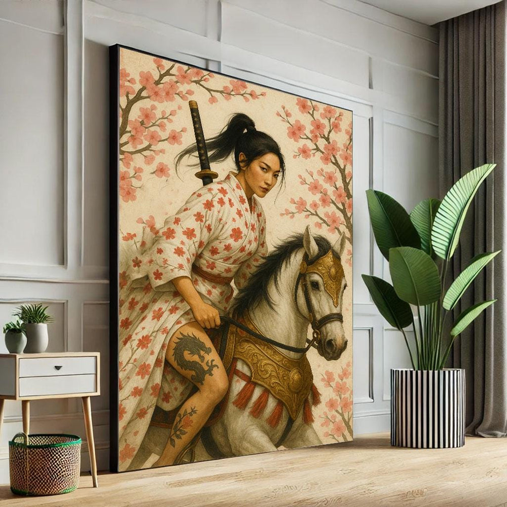 Samurai Woman Horse Canvas Art Print | Japanese Decor
