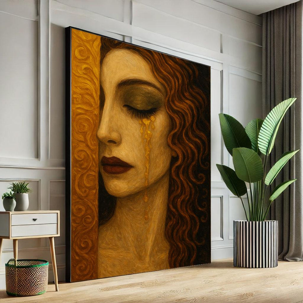 Elegant Woman Crying Canvas Wall Art Print | Bohemian Bedroom Wall Decor | Statement Piece