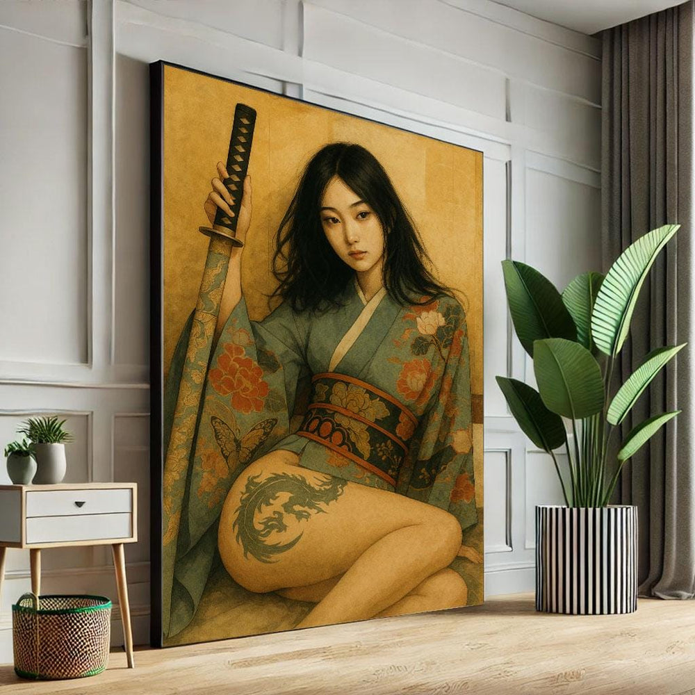 Japanese Warrior Woman Canvas Print | Vintage Oriental Wall Art