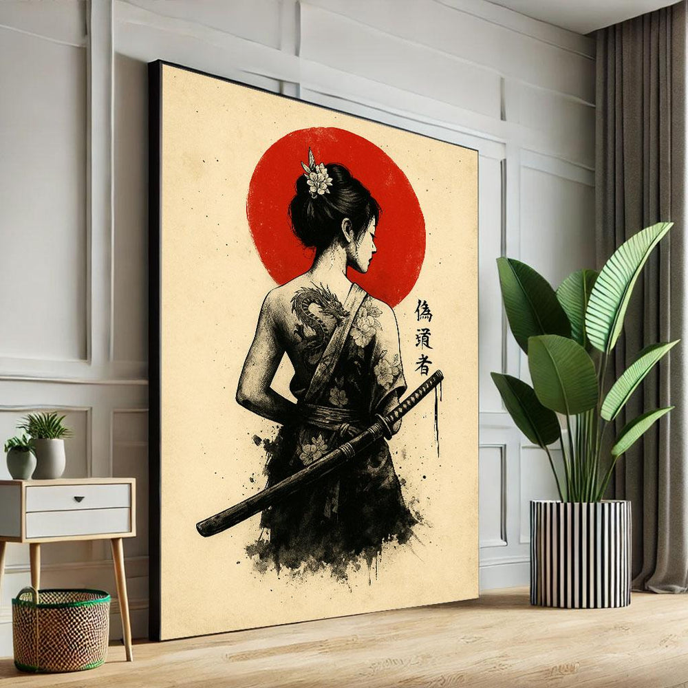 Japanese Samurai Woman Canvas Art Print | Vintage Style Decor