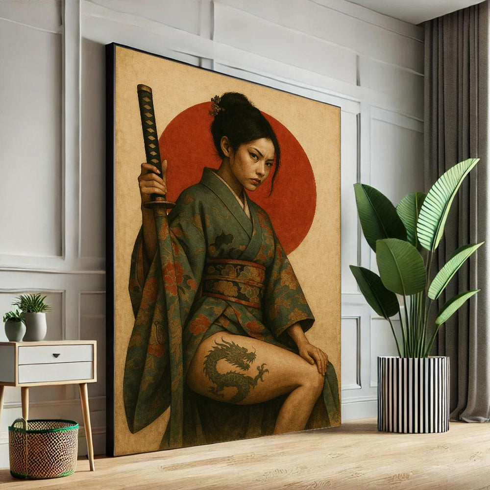 Japanese Samurai Woman Canvas Print | Vintage Wall Art