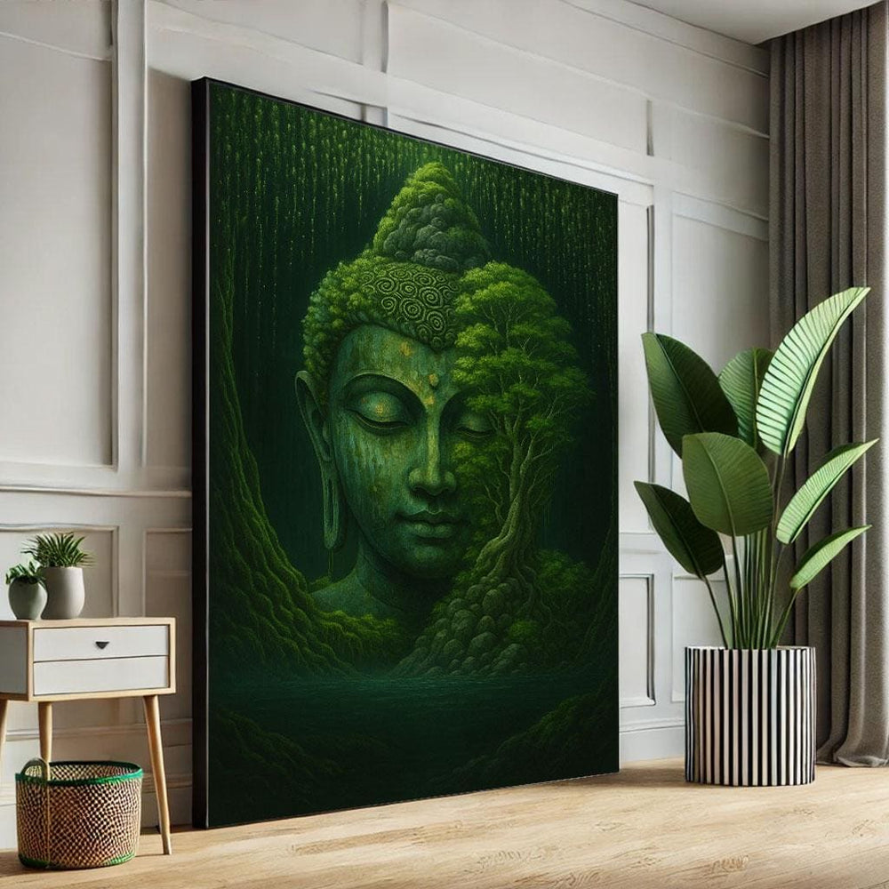 Serene Buddha Nature Canvas Wall Art Print | Green Living Room Decor | Statement Piece