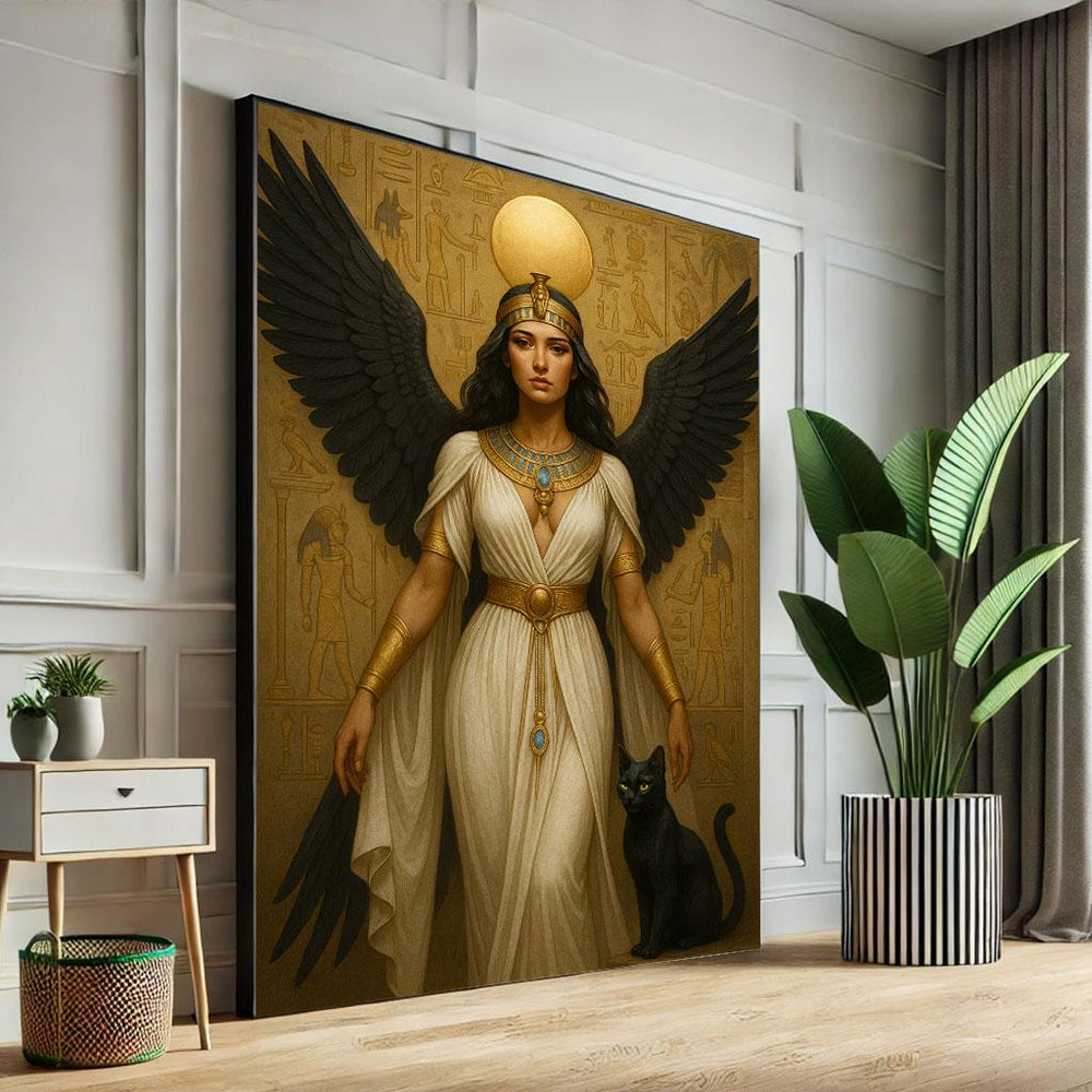 Mystical Egyptian Goddess Canvas Wall Art Print | Elegant Living Room Decor | Statement Piece