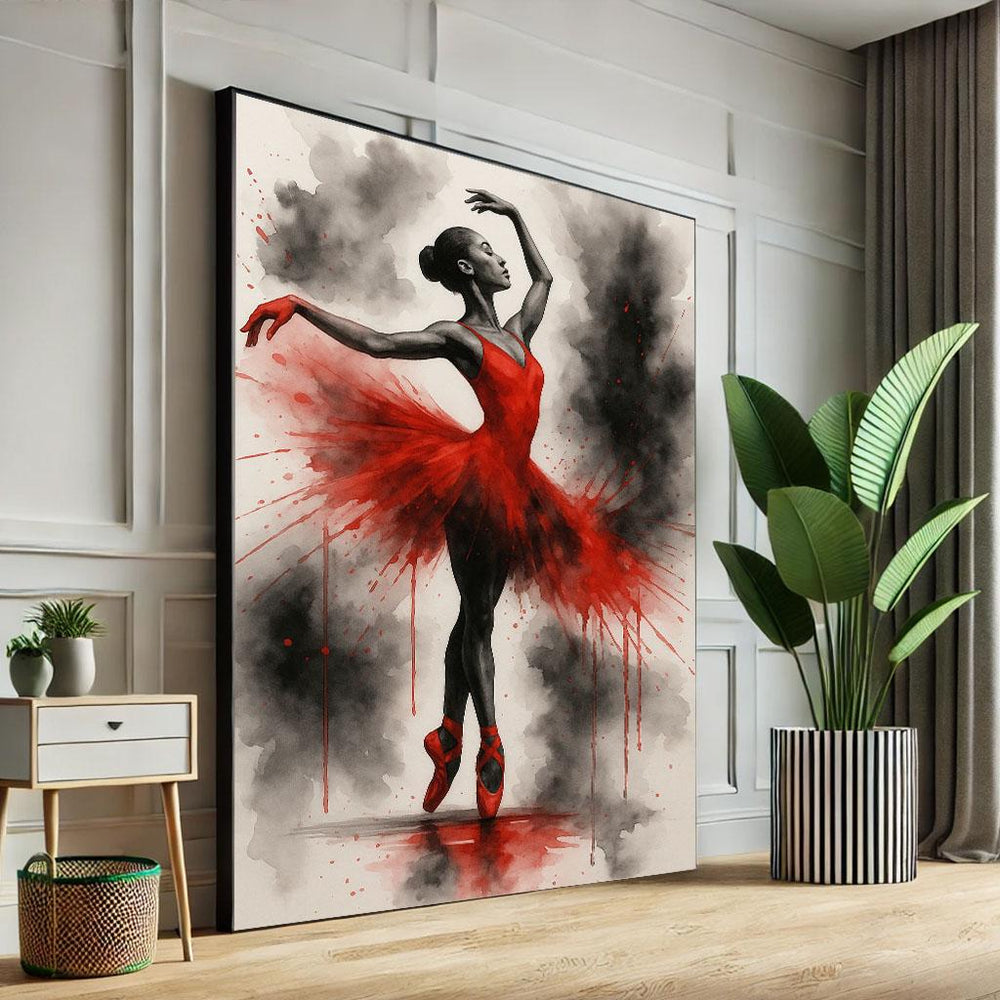 Ballerina in Red Dress Canvas Art Print | Modern Wall Decor