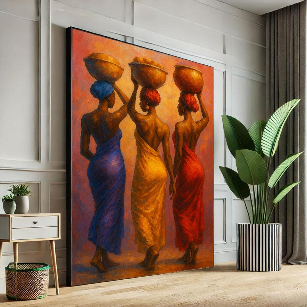 Bold African Women in Vibrant Colors Canvas Wall Art Print | Modern Living Room Decor | Statement Piece