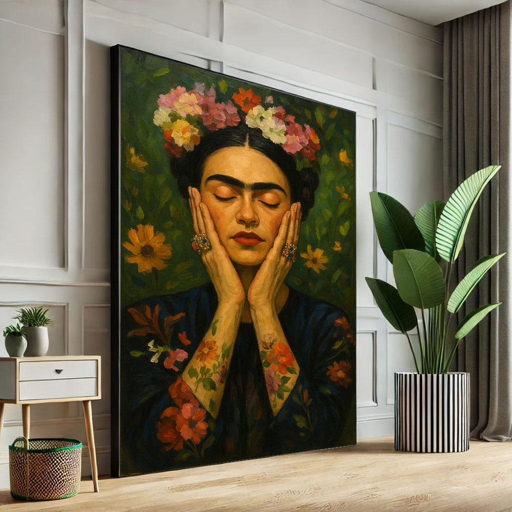 Vibrant Frida Kahlo Portrait Canvas Wall Art Print | Boho Bedroom Wall Decor | Luxury Gift