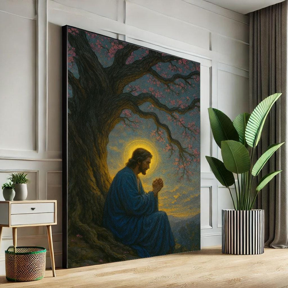 Jesus Praying Canvas Print | Spiritual Tree of Life Wall Art