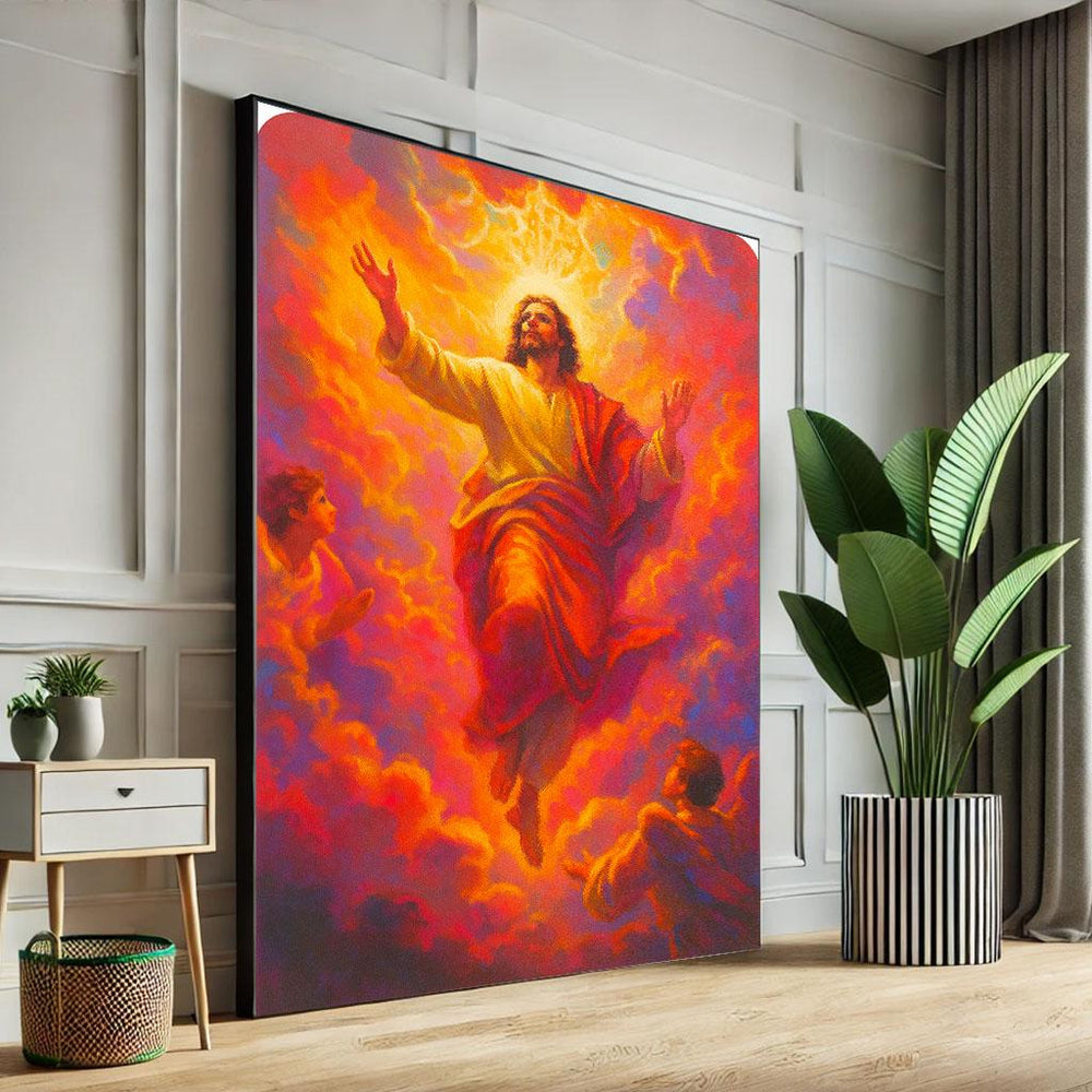Radiant Jesus Ascending Canvas Wall Art Print | Spiritual Living Room Decor | Statement Piece