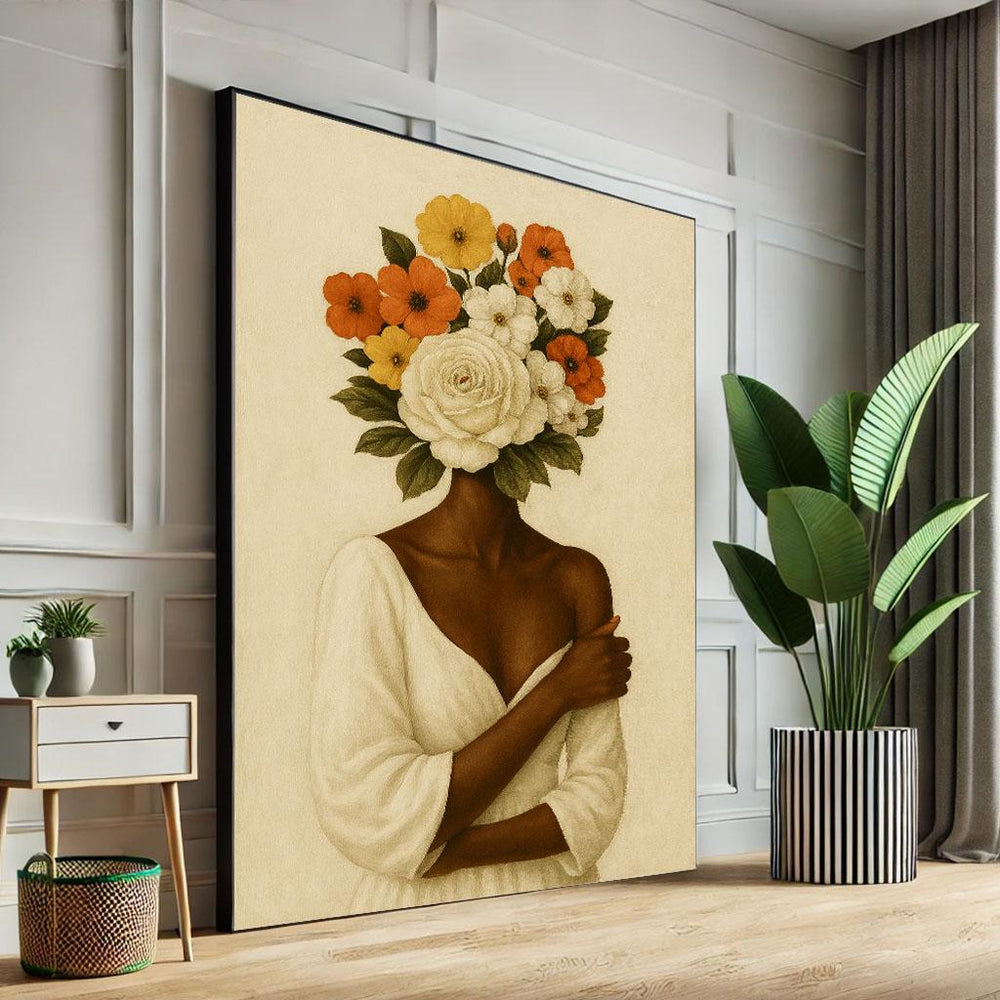 Floral Woman Canvas Print | Elegant Minimalist Wall Art