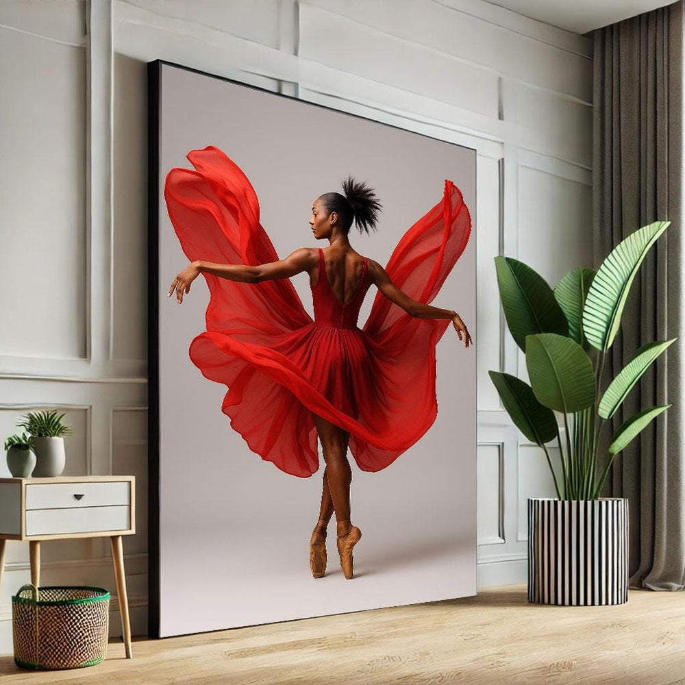 Red Dress Ballerina Canvas Print | Elegant Living Room Wall Art