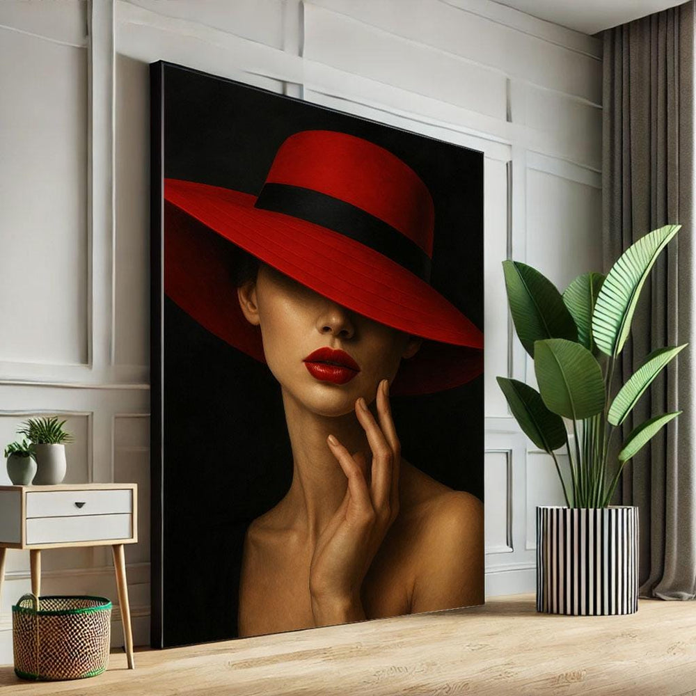 Red Hat Fashionista Canvas Print | Elegant Woman Wall Art
