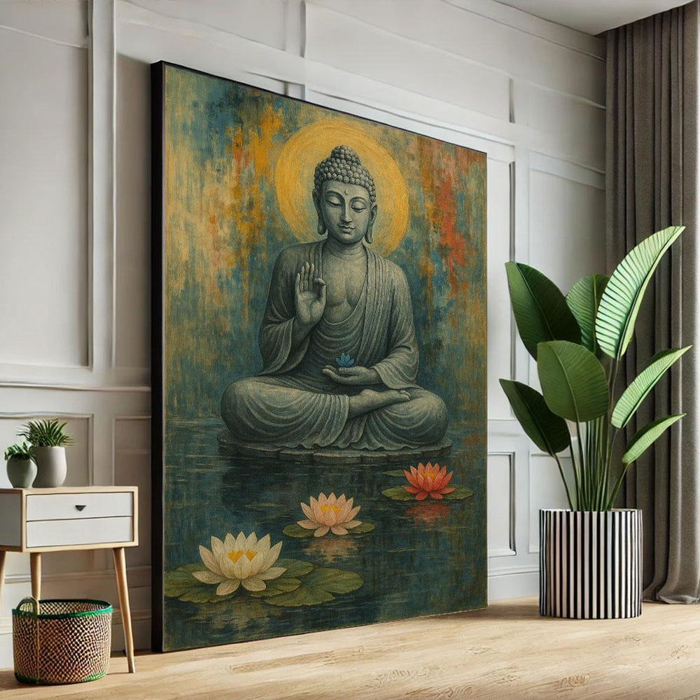 Serene Buddha Meditation Canvas Wall Art Print | Zen Spiritual Living Room Decor | Statement Piece