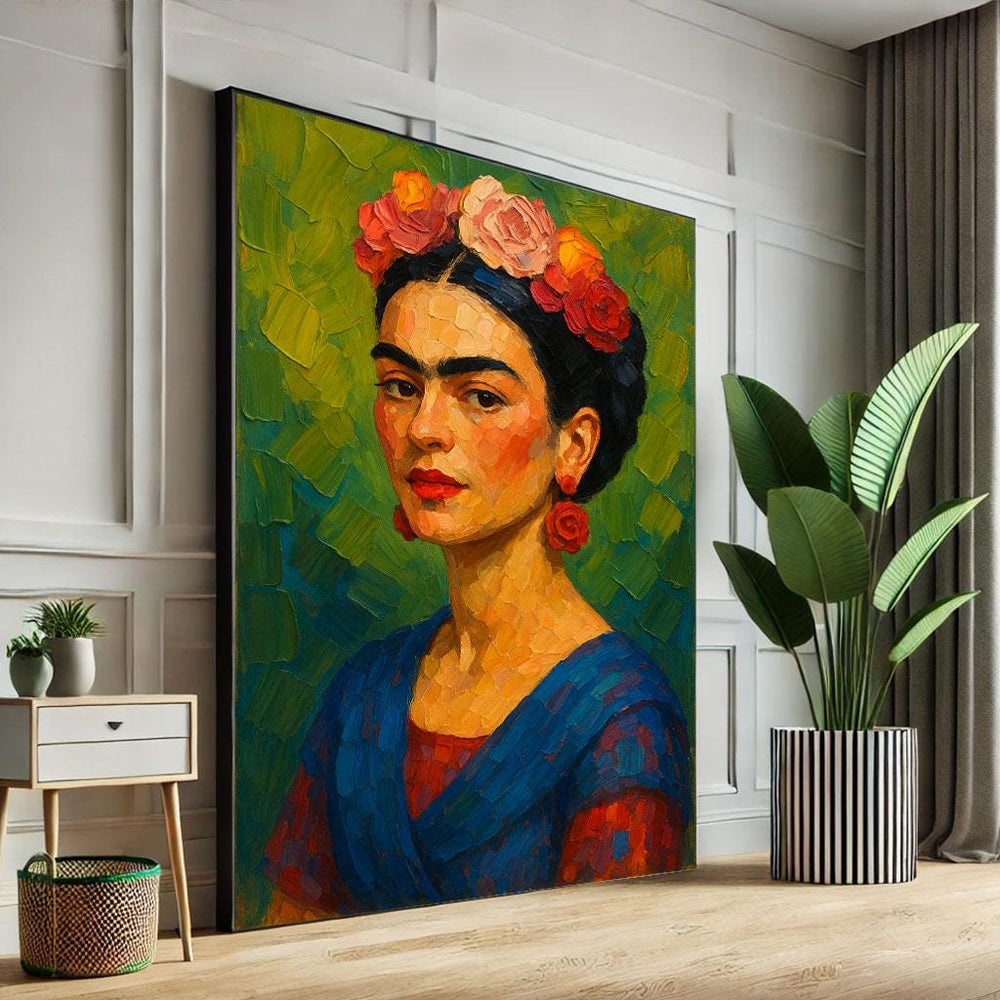 Vibrant Frida Kahlo Portrait Canvas Wall Art Print | Bohemian Bedroom Wall Decor | Luxury Gift
