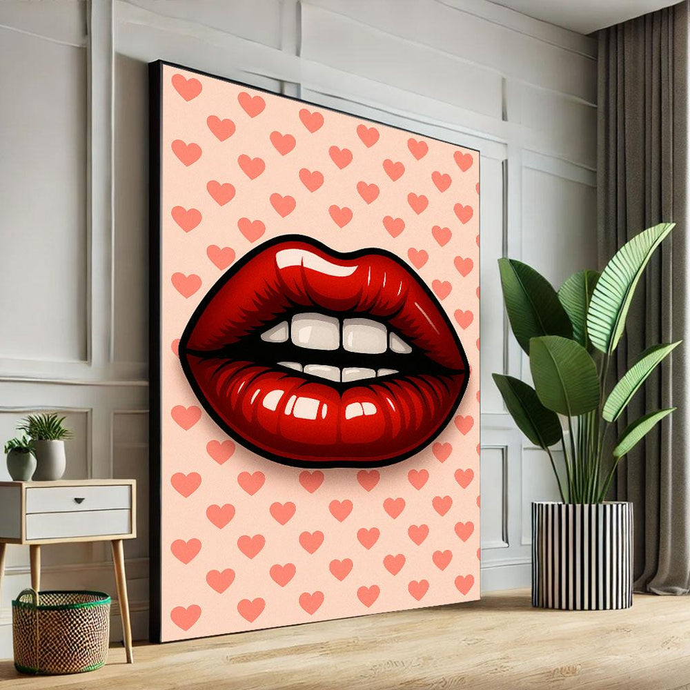 Pop Art Red Lips Canvas Wall Art Print | Bold Modern Living Room Decor | Statement Piece