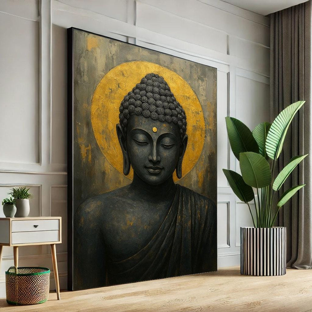 Gold and Black Buddha Canvas Print | Serene Meditation Wall Art