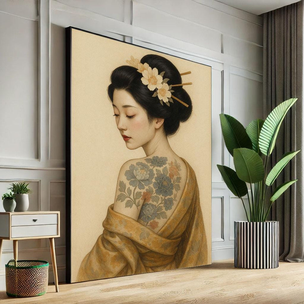 Elegant Japanese Geisha Canvas Wall Art Print | Minimalist Bedroom Wall Decor | Statement Piece