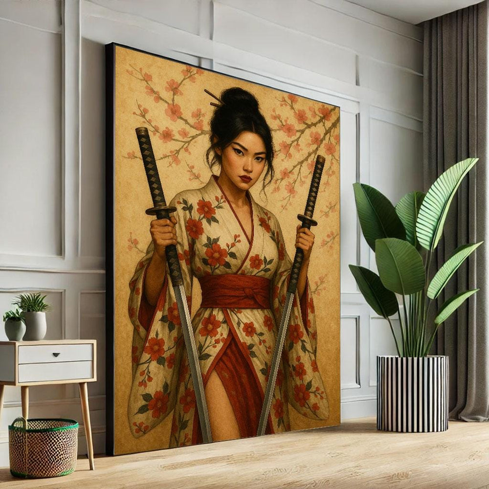 Japanese Samurai Woman Canvas Wall Art Print | Elegant Traditional Bedroom Wall Decor | Statement Piece