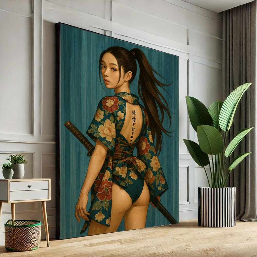 Japanese Woman in Kimono Canvas Wall Art Print | Elegant Bedroom Wall Decor | Statement Piece