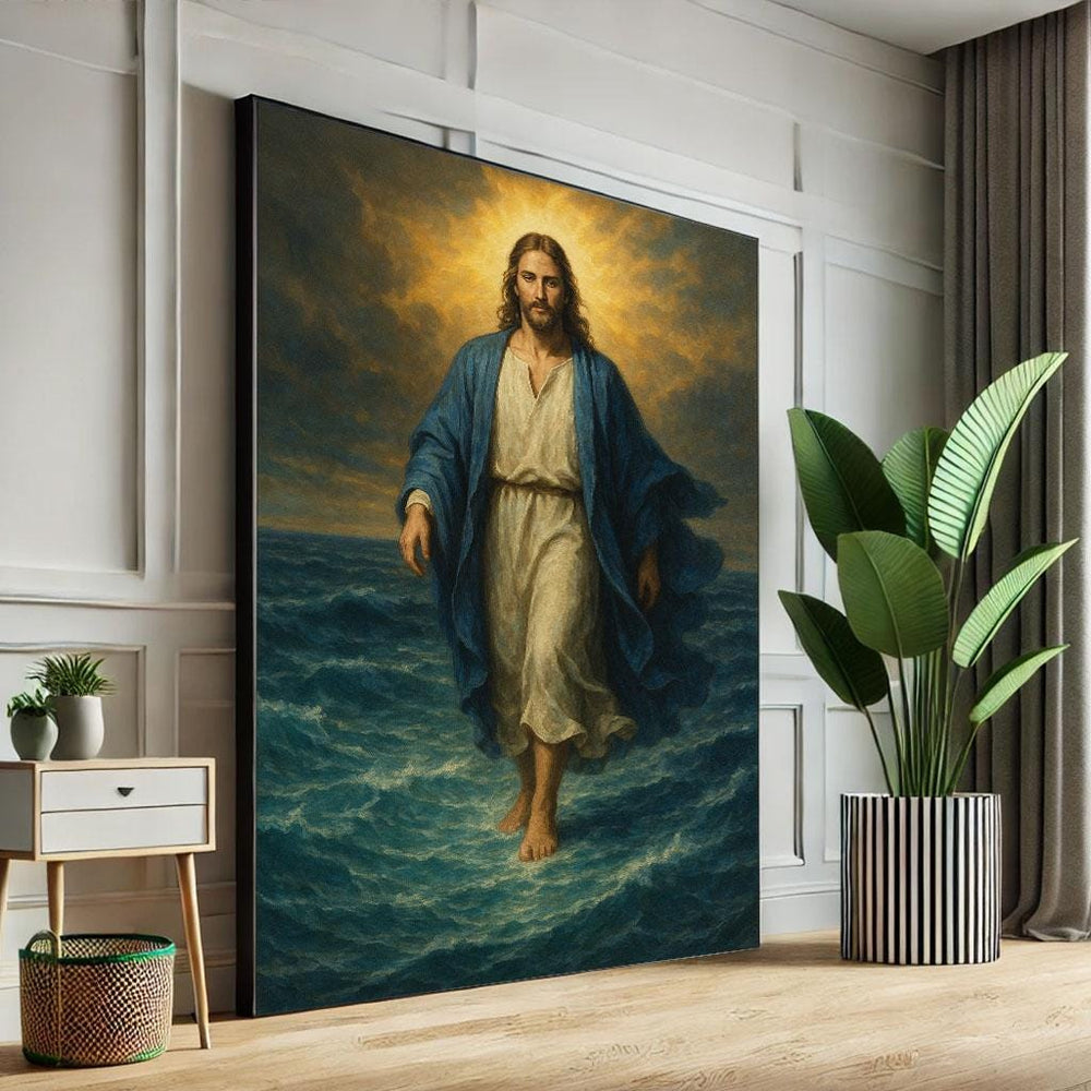 Jesus Walking on Water Canvas Art | Spiritual Wall Decor