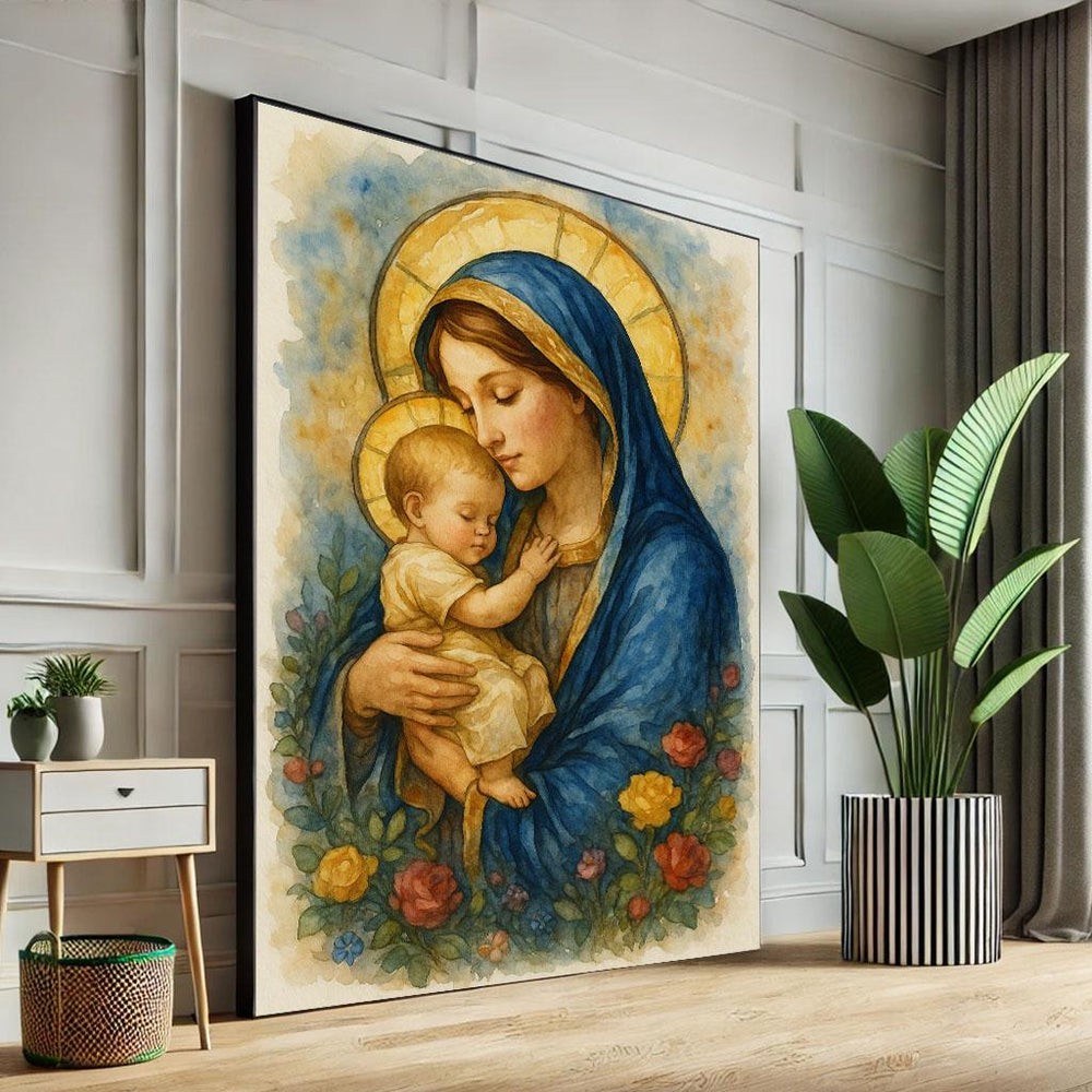 Virgin Mary and Child Canvas Art Print, Serene Home Decor