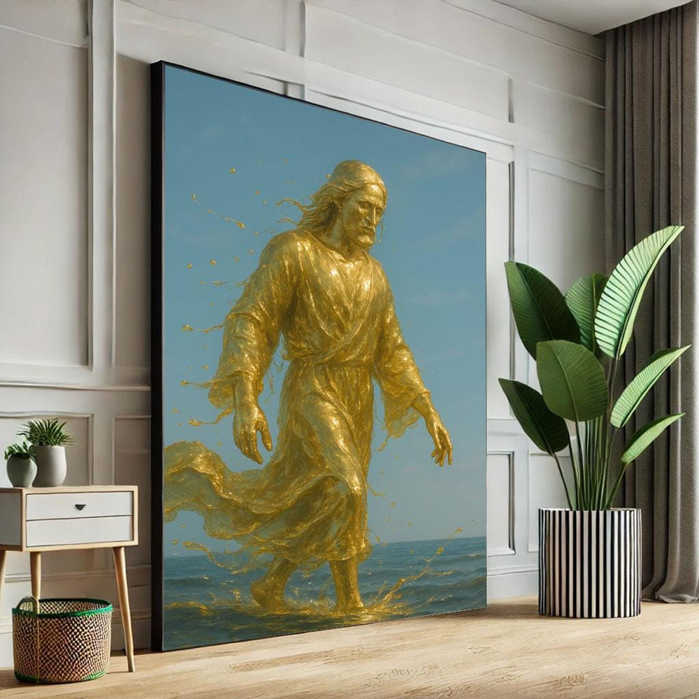 Jesus Walking on Water Canvas Art Print, Spiritual Decor