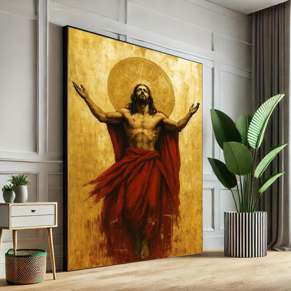 Radiant Jesus Canvas Print with Golden Halo, Spiritual Decor