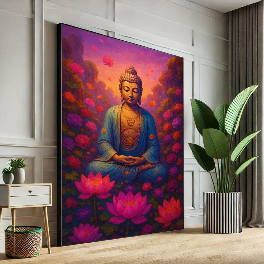 Buddha Canvas Print, Zen Lotus Flower Wall Art